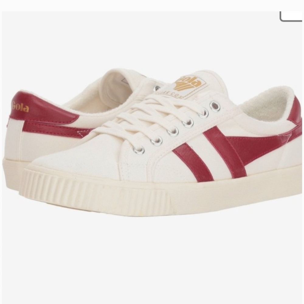 Gola Tennis Mark Cox‎ Sneakers Size 10 Off-white Canvas with Deep Red Wingflash